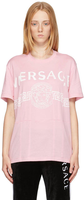 Versace Pink Cutwork Medusa Logo T-Shirt - T-shirt de logo Medusa Medusa Cutrework Versace Rose - 베르사체 핑크 컷트 메두사 로고 티셔츠