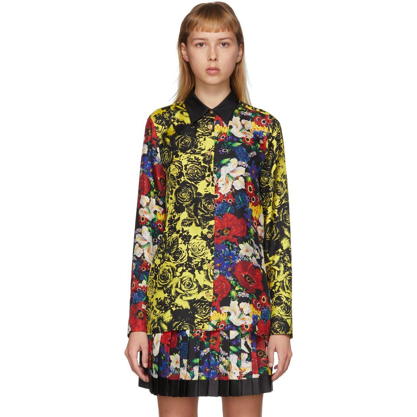 versace exclusive multicolor floral turtleneck long sleeve dress Versace SSENSE Exclusive Multicolor Silk Floral Blouse – BlackSkinny
