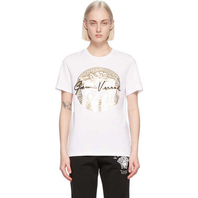 Versace SSENSE Exclusive White GV Signature Medusa T-Shirt - T-shirt T-shirt Medusa Signature Blanc EXCLUSIF SSEENS SSENSE - 베르사스 Ssense 독점적 인 화이트 GV 시그니처 메두사 티셔츠