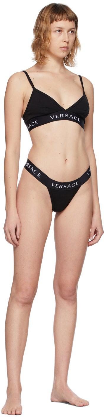 Versace Underwear Black Logo Thong