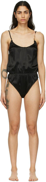 Versace Underwear Black Silk GV Signature Bodysuit - Versace Sous-vêtements Noir Silk GV Signature Body - 베르사체 속옷 검은 실크 GV 시그니처 바디 수트
