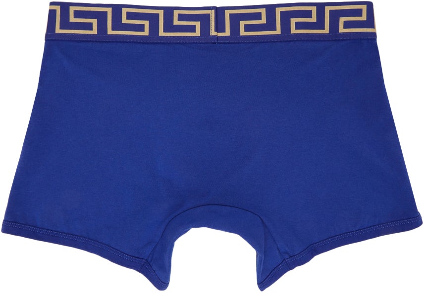 Versace Underwear Blue Long Greca Border Boxer Briefs