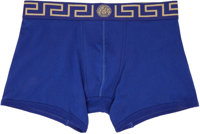 Versace Underwear Blue Long Greca Border Boxer Briefs - Versace Sous-vêtements Bleu Long Boxer Boxer Freca - 베르사체 속옷 블루 긴 그리스 테두리 권투 선수 팬티