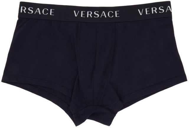 Versace Underwear Navy Logo Band Boxer Briefs - Versace Sous-vêtements Navy Logo Band Boxer Boxer - 베르사체 속옷 네이비 로고 밴드 복서 팬티