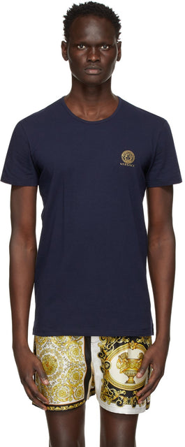 Versace Underwear Navy Medusa Logo T-Shirt - Versace Sous-vêtements Navy Medusa Logo T-shirt - 베르사체 속옷 네이비 메두사 로고 티셔츠