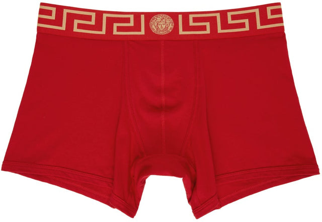 Versace Underwear Red Greca Border Long Boxer Briefs - Sous-vêtements Versace Sous-vêtements Rouge Greca Bordure longue Boxer Boxer - 베르사체 속옷 붉은 Greca 국경 긴 복서 팬티
