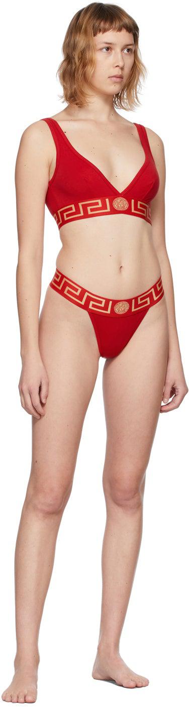 Red Greca Border Bra by Versace Underwear on Sale