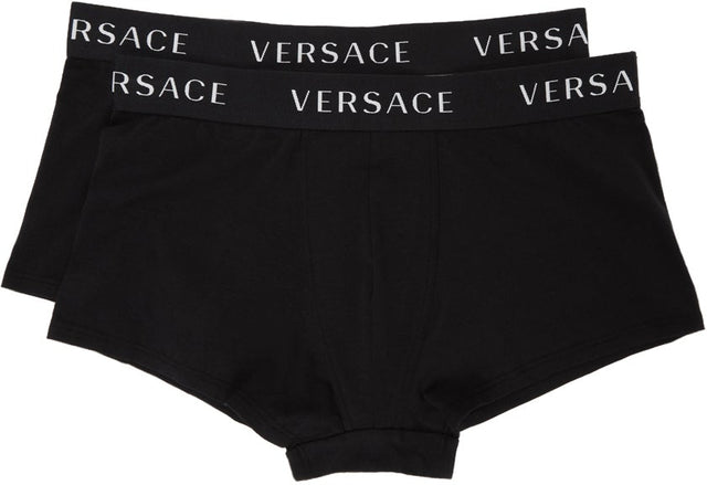 Versace Underwear Two-Pack Black Logo Band Boxer Briefs - Versace Sous-vêtements Deux Band Boîte à logo noir - 베르사체 속옷 2 팩 블랙 로고 밴드 복서 팬티