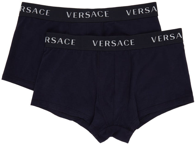 Versace Underwear Two-Pack Navy Logo Band Boxer Briefs - Versace Sous-vêtements Deux Pack Navy Logo Band Boxer Boxer - 베르사체 속옷 2 팩 네이비 로고 밴드 복서 팬티