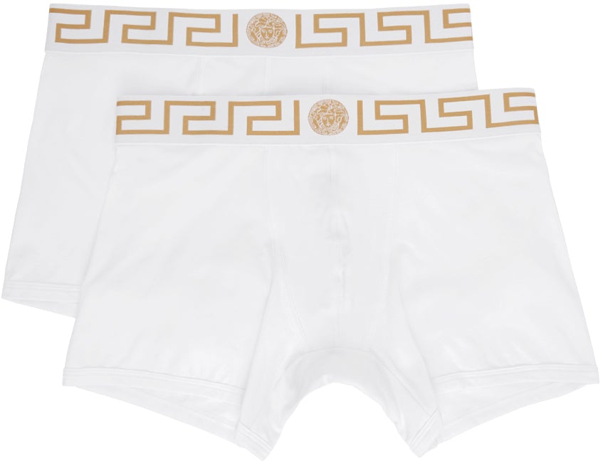 Versace Underwear Two-Pack White Greca Border Boxer Briefs