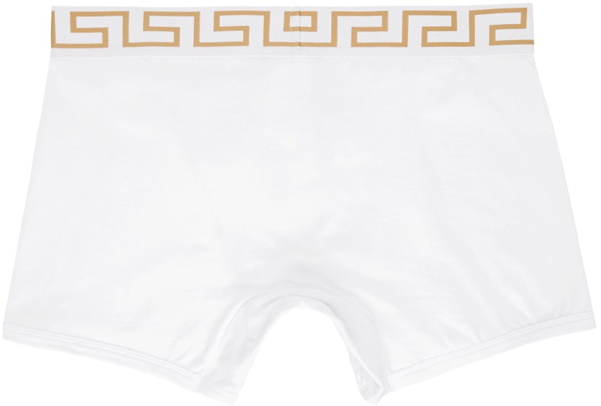 Versace Underwear White Greca Border Long Boxer Briefs