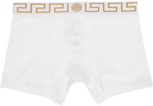 Versace Underwear White Greca Border Long Boxer Briefs - Sous-vêtements Versace Sous-vêtements Bord de Bord de Bordon Bordon GRECA - 베르사체 속옷 화이트 그레 카 국경 긴 복서 팬티