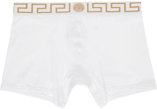 Versace Underwear White Greca Border Long Boxer Briefs - Sous-vêtements Versace Sous-vêtements Bord de Bord de Bordon Bordon GRECA - 베르사체 속옷 화이트 그레 카 국경 긴 복서 팬티