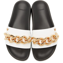 Versace White Leather Medusa Chain Sandals