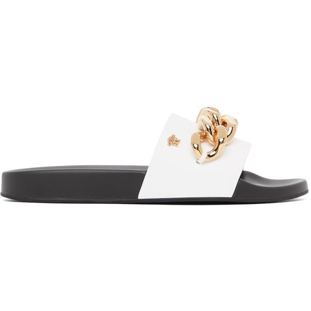 Versace White Leather Medusa Chain Sandals - Sandales à chaîne en cuir blanc Versace Blanc - 베르사체 화이트 가죽 메두사 체인 샌들