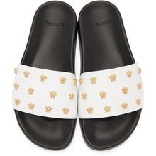 Versace White Leather Medusa Stud Sandals