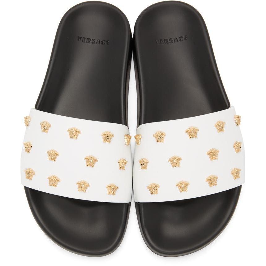 Versace White Leather Medusa Stud Sandals