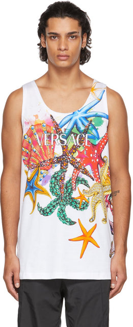 Versace White TrÃ©sor De La Mer Logo Tank Top - Versace Blanc TrÃ © Sor Mer logo Débardeur - 베르사체 화이트 TrÃ © Sor de la 메르 로고 탱크 탑