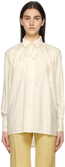 Victoria Beckham Off-White Silk Neck Tie Shirt - Chemise à cravate à col de soie de Victoria Beckham - 빅토리아 베컴 오프 화이트 실크 넥 넥타이 셔츠