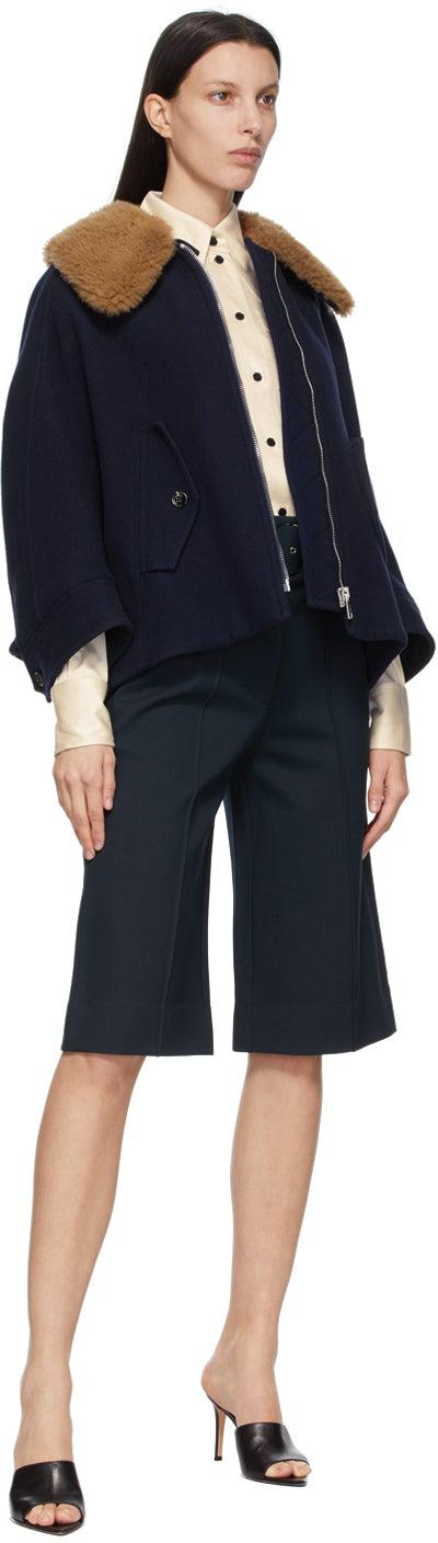 Victoria Victoria Beckham Navy Jersey Belted Shorts