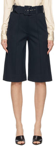 Victoria Victoria Beckham Navy Jersey Belted Shorts - Victoria Victoria Beckham Navy Jersey Short - Victoria Victoria Beckham Navy Jersey Belted Shorts.
