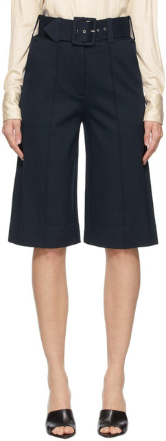 Victoria Victoria Beckham Navy Jersey Belted Shorts - Victoria Victoria Beckham Navy Jersey Short - Victoria Victoria Beckham Navy Jersey Belted Shorts.