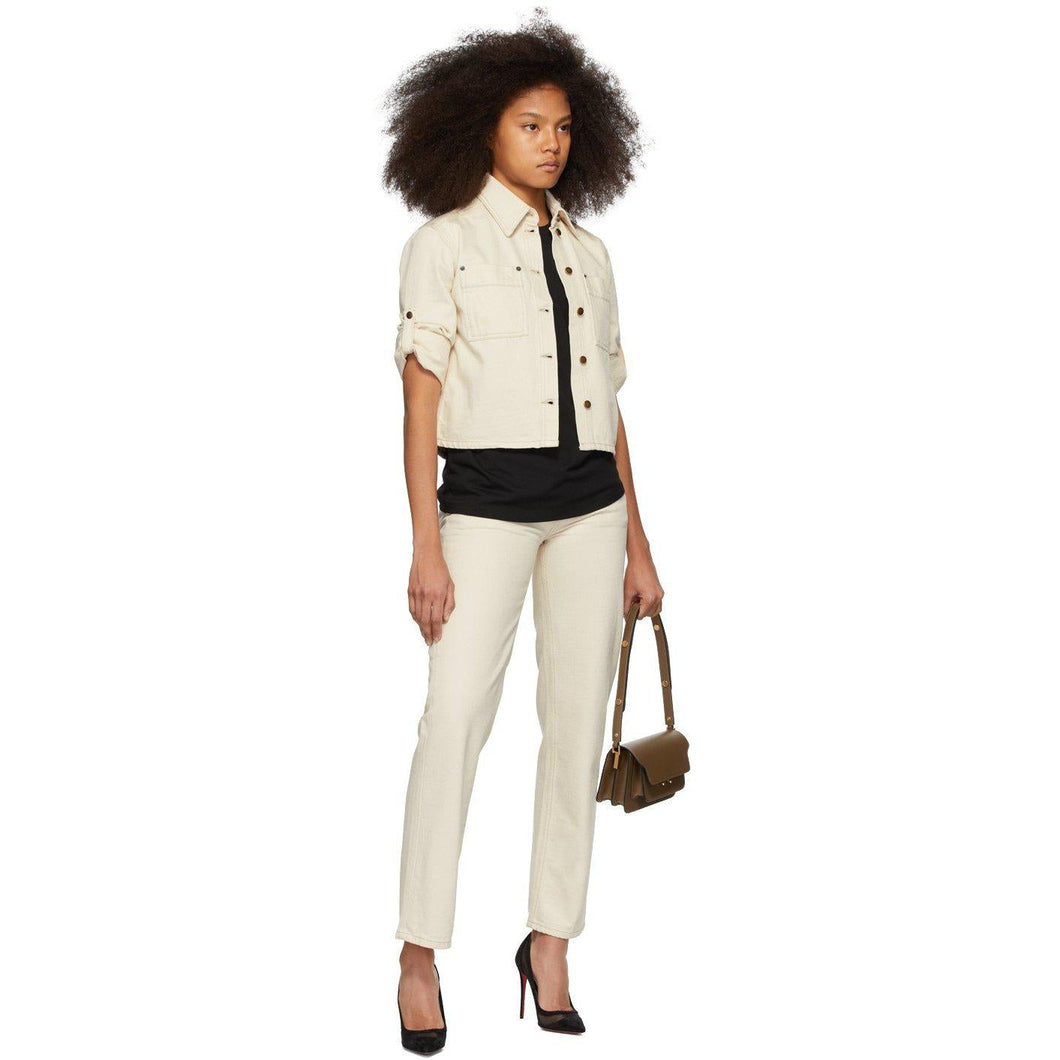 Victoria Victoria Beckham Off-White Denim Cropped Sleeve Jacket - Victoria Victoria Beckham Veste à manches décadressées en denim blanc blanc - 빅토리아 빅토리아 베컴 오프 화이트 데님 자른 슬리브 재킷