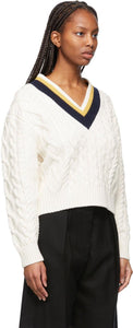 Victoria Victoria Beckham Off-White Merino Cropped V-Neck Sweater