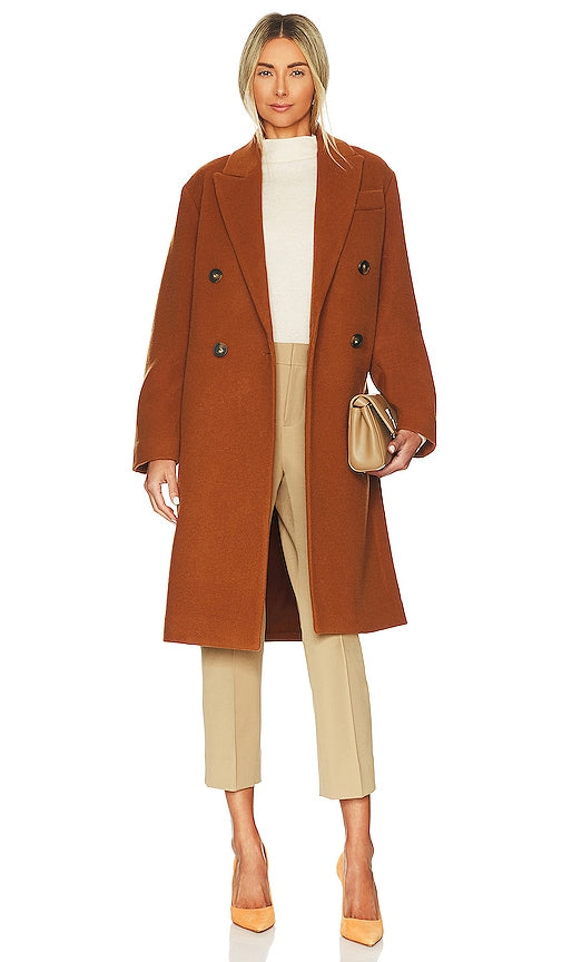 Vince Brushed Wool Double Breast Coat in Brown Vince Broshed Wool Double Mread Mread Mreat the Brown 文斯刷羊毛双胸大衣穿棕色