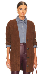 Vince Front Pocket Cardigan in Brown Cardigan de poche avant Vince en marron Vince前袖珍开衫中的棕色