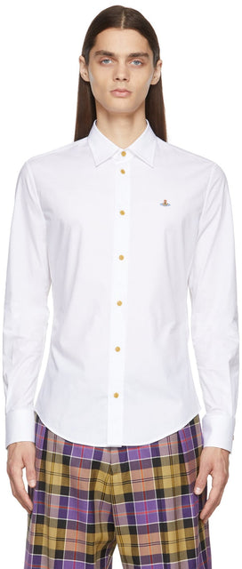 Vivienne Westwood White Poplin Slim Shirt - Vivienne Westwood blanche popeline mince chemise - Vivienne Westwood White Poplin 슬림 셔츠