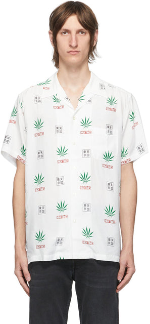WACKO MARIA White High Times Edition Pot Leaf Shirt - WACKO MARIA HAUTE TEMPS HAUTE TEMPS Pot de pot - Wacko Maria 화이트 높은 시간 에디션 냄비 잎 셔츠