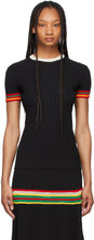 Wales Bonner Black Saint Ann Ribbed T-Shirt - T-shirts de Bonner Bonner Black Saint Ann - 웨일즈 보너 블랙 Saint Ann ribbed 티셔츠