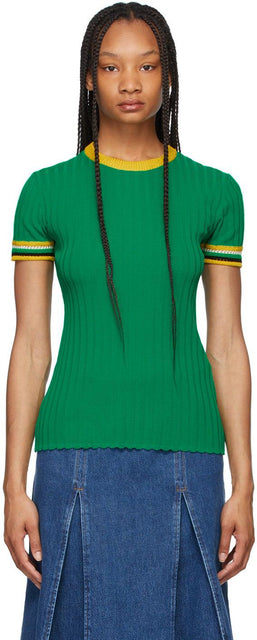 Wales Bonner Green Saint Ann Ribbed T-Shirt - T-shirts de Bonner Bonner Saint Ann Saint Ann - 웨일즈 보너 그린 세인트 앤 립 티셔츠