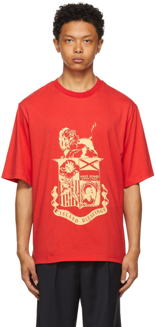 Wales Bonner Red Johnson Crest T-Shirt - T-shraaux Bonner Johnson Crest Crest - 웨일즈 보너 붉은 존슨 크레스트 티셔츠