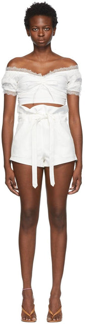 Wandering White Canvas Belted Shorts - Short de toile blanche errant - 흰 캔버스를 방황하는 반바지