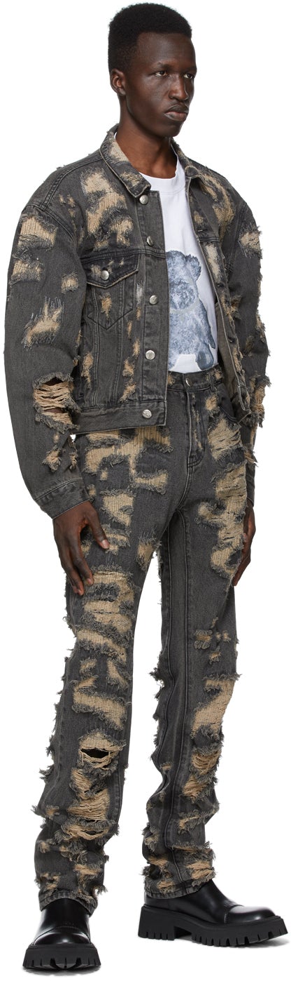We11done Black Denim Destroyed Jacket