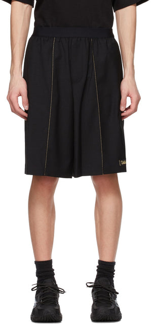We11done Black Elasticized Waistband Shorts - Short de ceinture élastiquée Noir We11Done - 우리는 검은 신축성있는 허리띠 반바지를 띤다