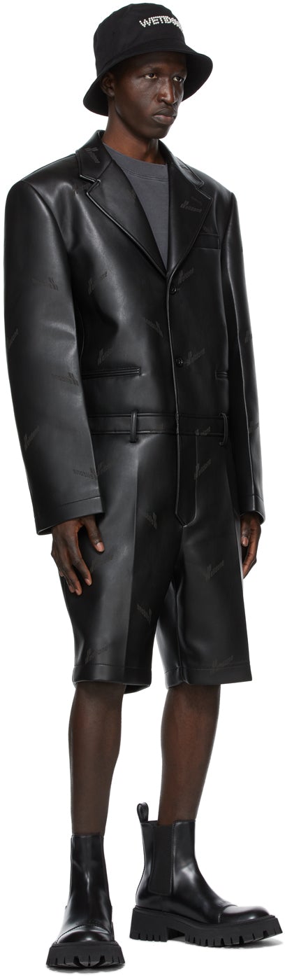 We11done Black Faux-Leather Jumpsuit