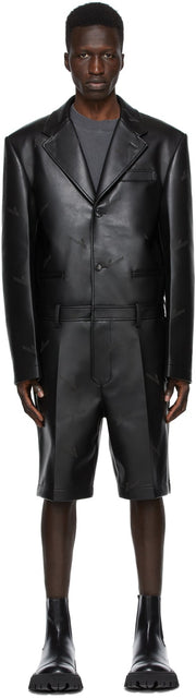 We11done Black Faux-Leather Jumpsuit - WE11Done Jumpsuit en faux cuir noir - 우리는 검은 색 가짜 가죽 jumpsuit.