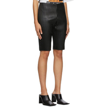 We11done Black Faux-Leather Pleated Shorts