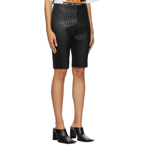 We11done Black Faux-Leather Pleated Shorts