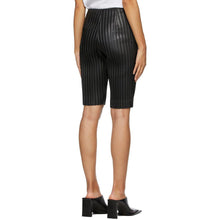 We11done Black Faux-Leather Pleated Shorts
