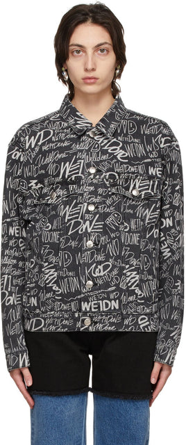 We11done Black Graffiti Allover Print Jacket - We11done black graffiti ivront imprimé imprimé - 우리는 검은 낙서 allover 인쇄 자켓을 묶어 라