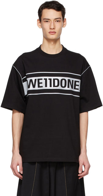 We11done Black Reflective Logo T-Shirt - WE11Done T-shirt logo réfléchissant noir - 흑인 반사 로고 티셔츠