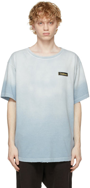 We11done Blue Washed Butterfly T-Shirt - T-shirt papillon lavé bleu WE11Done - We11Done 블루 워시 나비 티셔츠