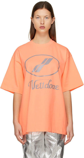 We11done Orange Reflective Logo T-Shirt - WE11Done T-shirt logo réfléchissant orange - 우리는 오렌지 반사 로고 티셔츠입니다