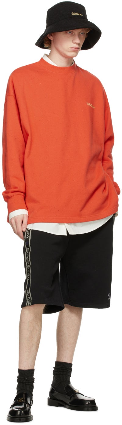 We11done Red Logo Print Long Sleeve T-Shirt