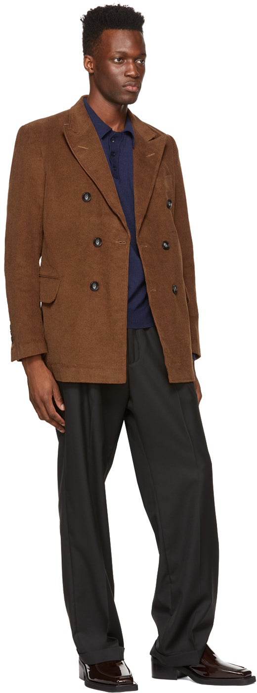 Winnie New York Brown Corduroy Double-Breasted Blazer