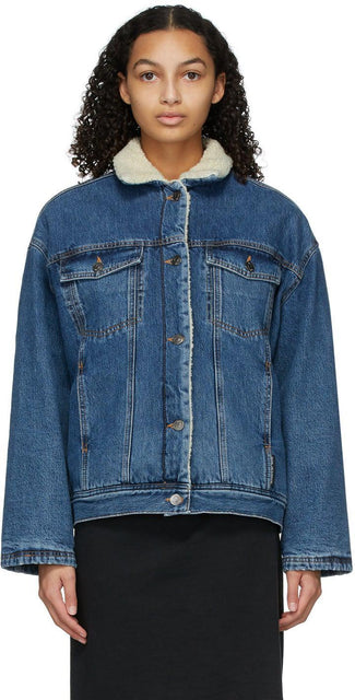 Won Hundred Blue Denim Vilda Teddy Jacket - Gagné une centaine de veste en teddy en denim bleu vilda - 백색 블루 데님 vilda teddy 재킷을 얻었습니다